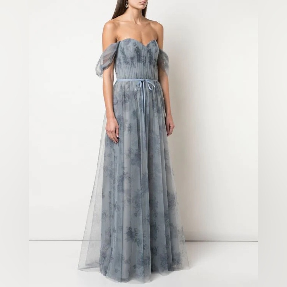 Marchesa Notte Dusty Blue Floral Gown